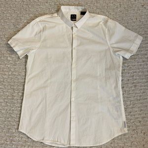 🤍 Armani Exchange slim white short sleeve buttoned down collared shirt, XL